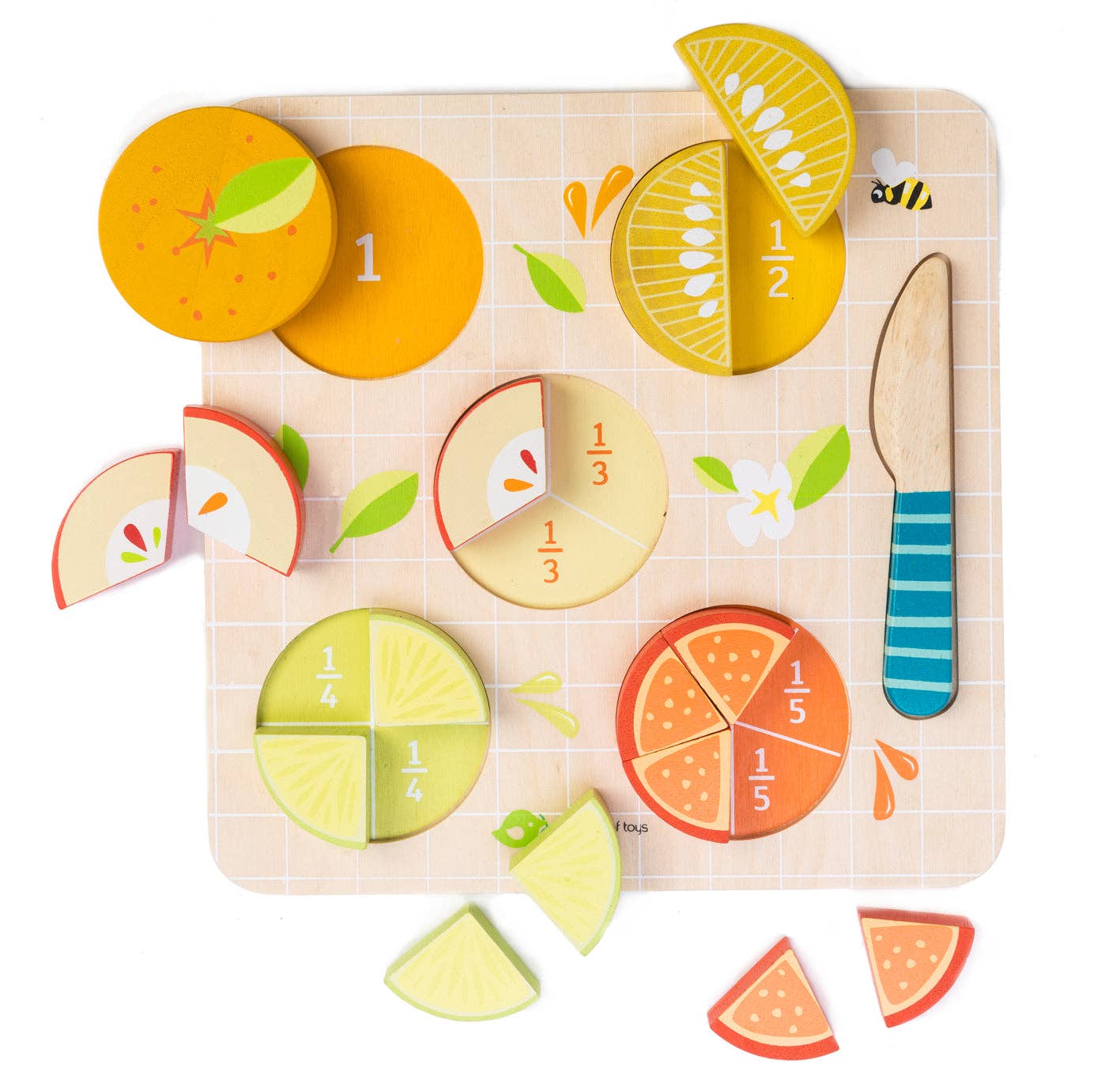 Wooden Citrus Fractions Brain Game for Kids