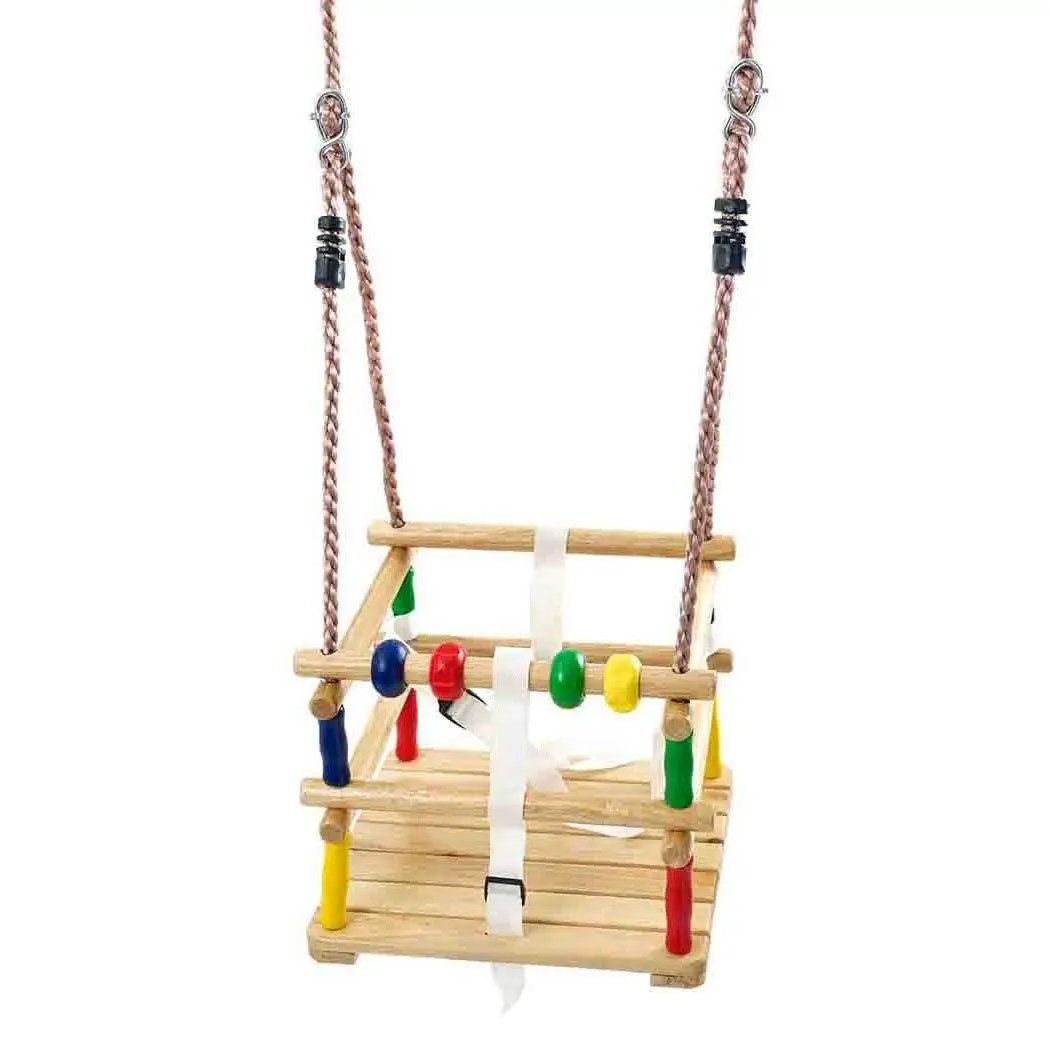 Deluxe Wooden Beaded Baby Swing: Safe & Interactive – Garden Swing Seat