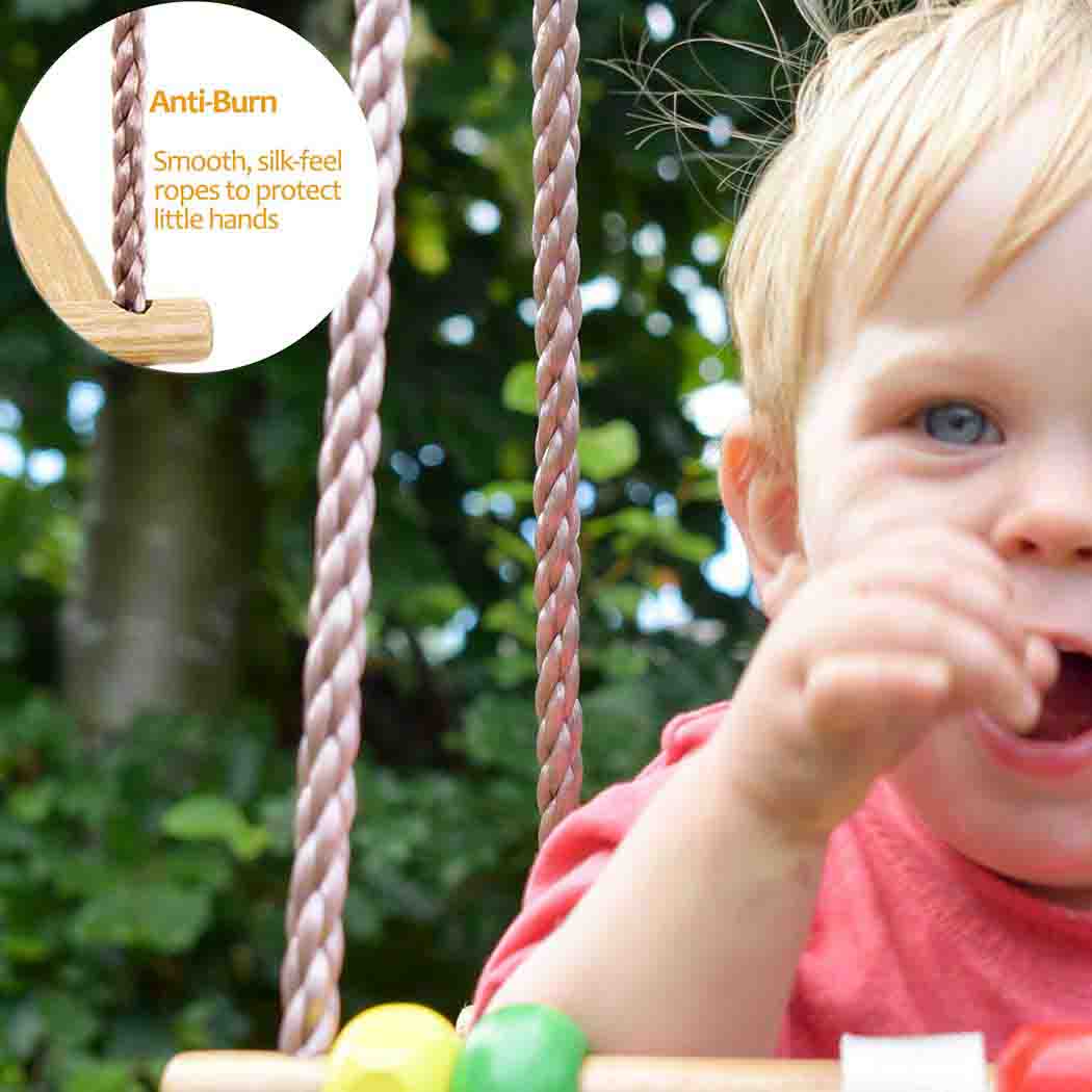 Deluxe Wooden Beaded Baby Swing: Safe & Interactive – Garden Swing Seat