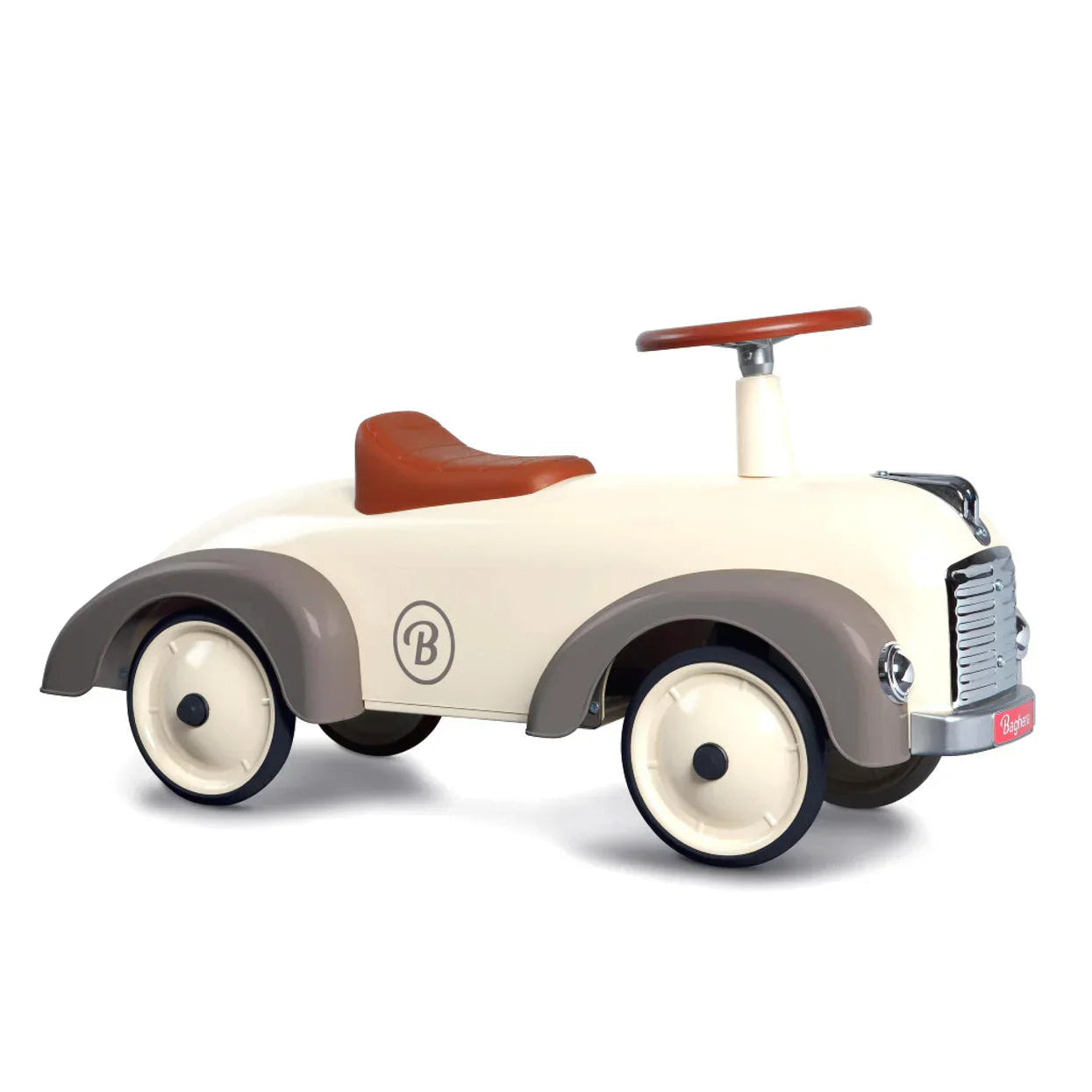 Children's toy car with vintage design on a white background