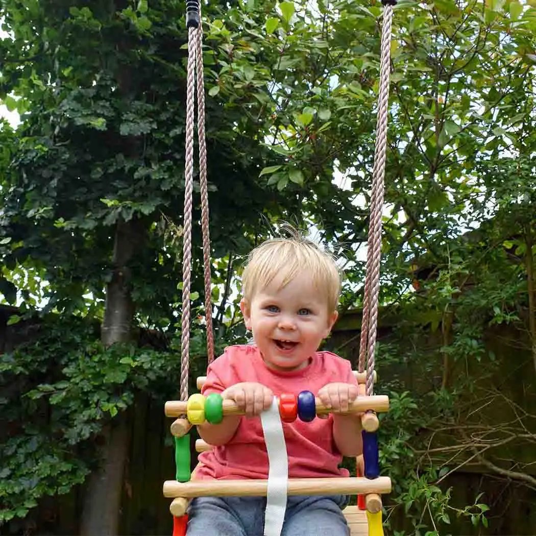 Deluxe Wooden Beaded Baby Swing: Safe & Interactive – Garden Swing Seat