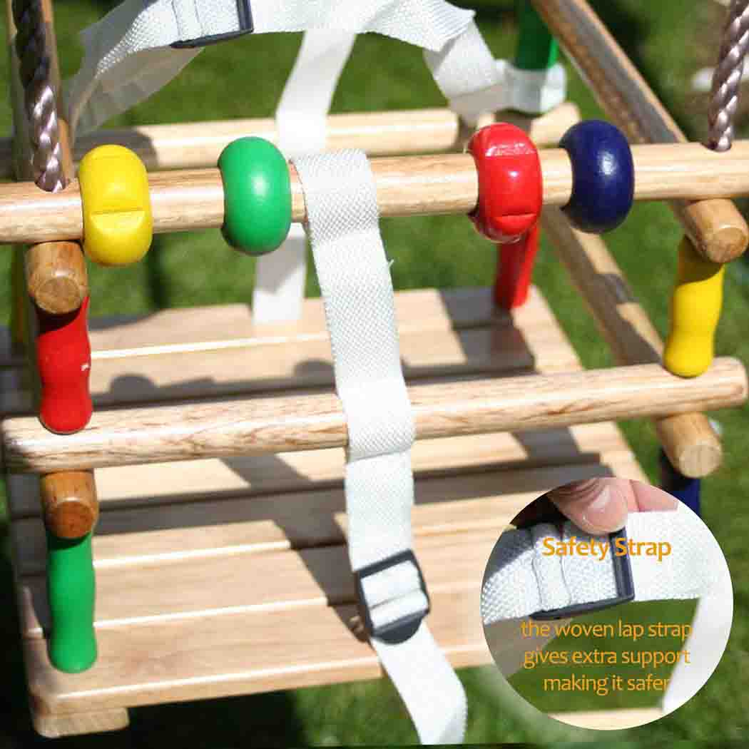Deluxe Wooden Beaded Baby Swing: Safe & Interactive – Garden Swing Seat